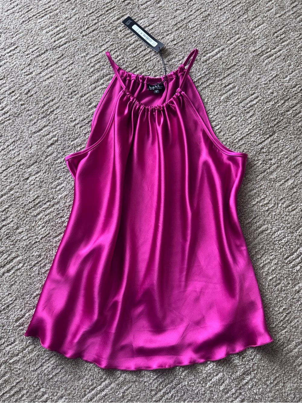 Nicole Miller Hot Pink Shiny Satin Halter Top Camisole Blouse XL Fuchsia Y2K - Picture 13 of 13